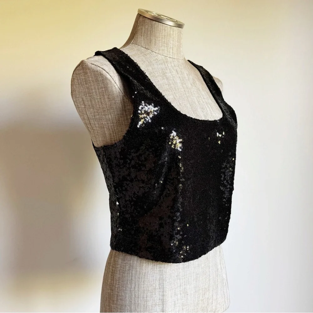 NWT Cute Commando Black Sequin Crop Top